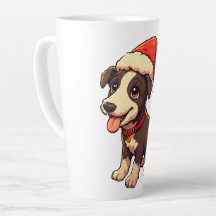Schattige vrolijke Kerst Puppy met Kerstman Hoed Latte Mok