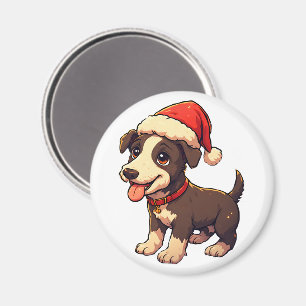 Schattige vrolijke Kerst Puppy met Kerstman Hoed Magneet