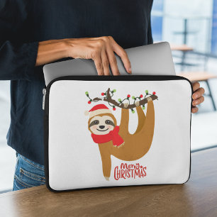 Schattige vrolijke kerst Santa luiaard Laptop Sleeve