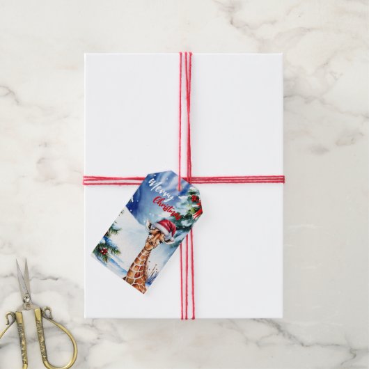 schattige vrolijke kerst witte winter Giraffe Cadeaulabel (Met Touw)
