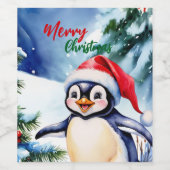 schattige Vrolijke Kerst witte winterpinguïn Wijn Etiket (Enkel label)