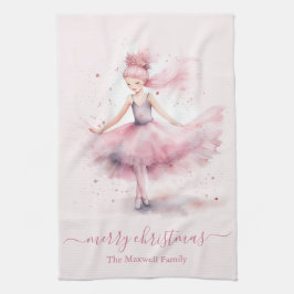 Schattige vrolijke kerst zachte roze ballerina  theedoek