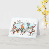 Schattige vrolijke kerstelfen kabouters watercolor kaart (Gele Bloem)