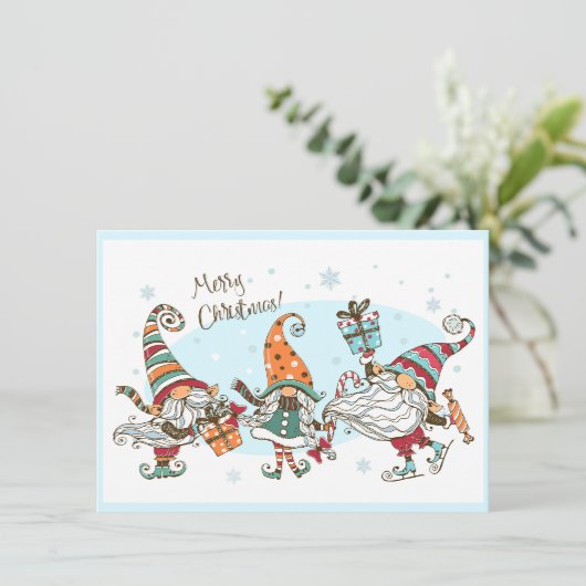 Schattige vrolijke kerstelfen kabouters waterverf  kaart (Staand voorkant)