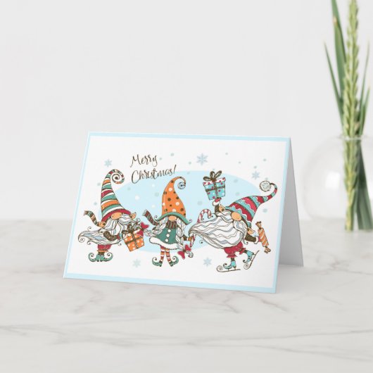 Schattige vrolijke kerstelfen kabouters waterverf kaart (Voorkant)