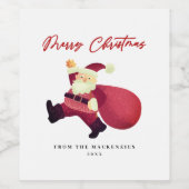 Schattige Vrolijke Kerstman Wijn Etiket (Enkel label)