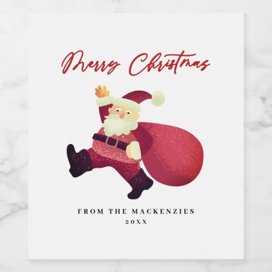 Schattige Vrolijke Kerstman Wijn Etiket (Enkel label)