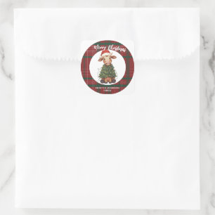 Schattige vrolijke Koe Kerstboom kalf os Xmas geru Vierkante Sticker