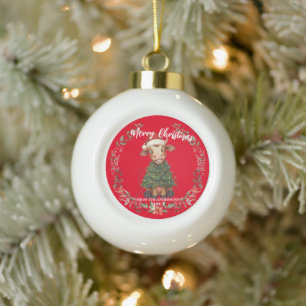 Schattige vrolijke Koe Kerstboom kalf os Xmas patr Keramische Bal Ornament