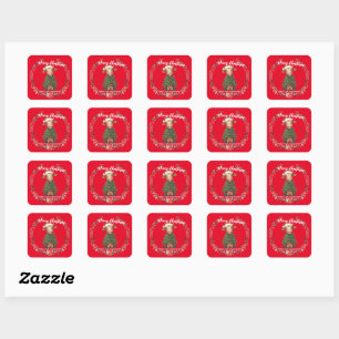 Schattige vrolijke Koe Kerstboom kalf os Xmas patr Vierkante Sticker
