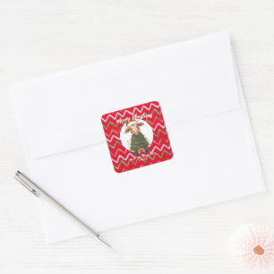 Schattige vrolijke Koe Kerstboom kalf os Xmas patr Vierkante Sticker