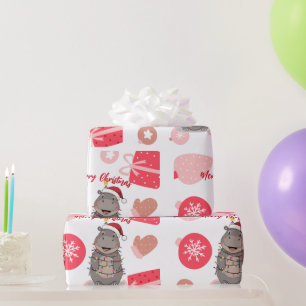 Schattige vrolijke nijlpaard kerstboom dierentuin cadeaupapier