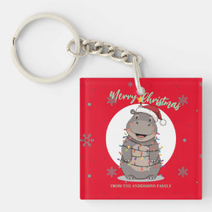 Schattige vrolijke Nijlpaard kerstboom dierentuin Sleutelhanger