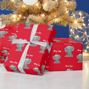 Schattige vrolijke olifant Kerstboom dierentuin sa Cadeaupapier