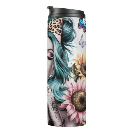 Schattige Vrouw dagelijkse bevestigingen Thermosbeker (Geroteerd rechts)