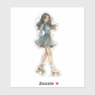 Schattige vrouw op rolschaatsen in zachte pastelti sticker