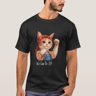 Schattige Vrouw Rosie Cat Riveter Biceps Pose Femi T-shirt