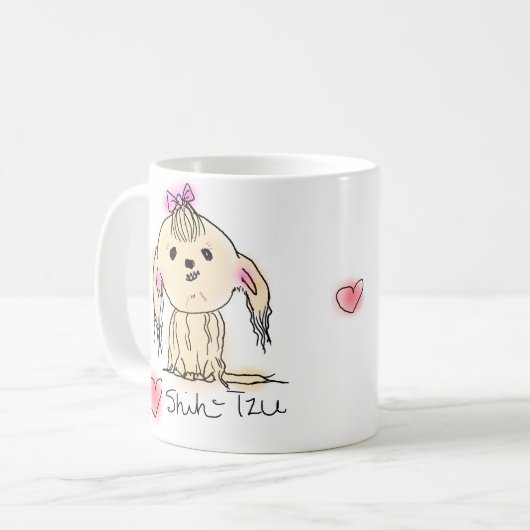Schattige Vrouw Shih Tzu Doodle Tekening Koffiemok (Voorkant links)
