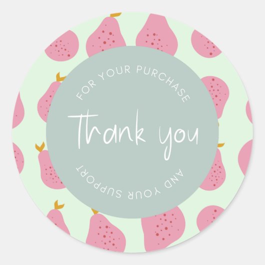 Schattige Vrouwelijk Perenpatroon "Dank u" Verpakk Ronde Sticker (Voorkant)