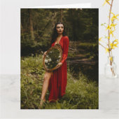 Schattige vrouwen met een spiegel kaart (Gele Bloem)