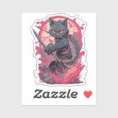 Schattige Vuurspatende Zwarte Ninja Kat Krijger Sticker (Vel)