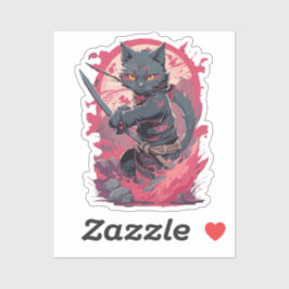 Schattige Vuurspatende Zwarte Ninja Kat Krijger Sticker