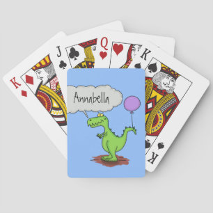 Schattige vuurspuwende groene grappige draak carto pokerkaarten