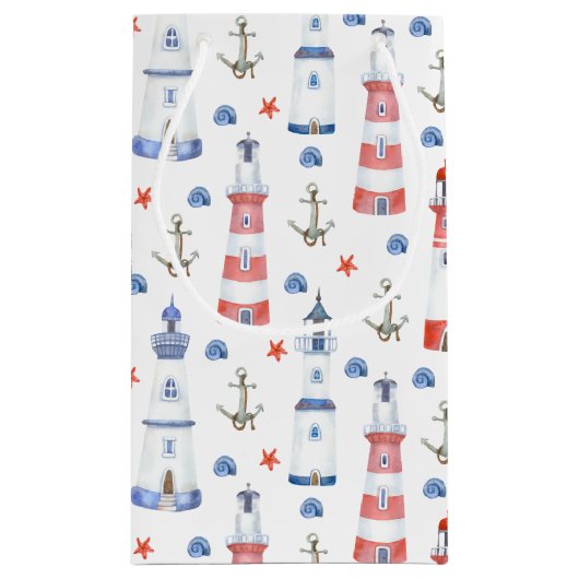 schattige vuurtoren strandpartij klein cadeauzakje (Achterkant)