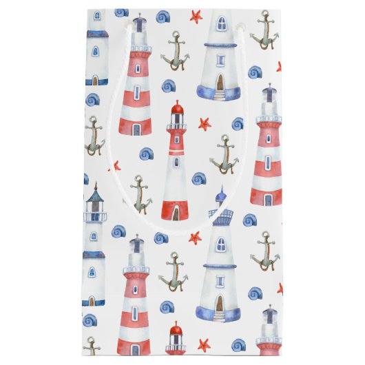 schattige vuurtoren strandpartij klein cadeauzakje (Voorkant)