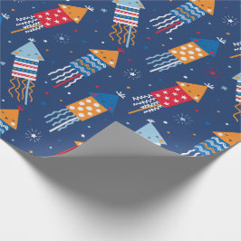 Schattige vuurwerk rood blauw wit sinaasappel cadeaupapier