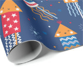 Schattige vuurwerk rood blauw wit sinaasappel cadeaupapier (Rol Hoek)