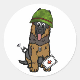 Schattige waakhond met legerhelm ronde sticker