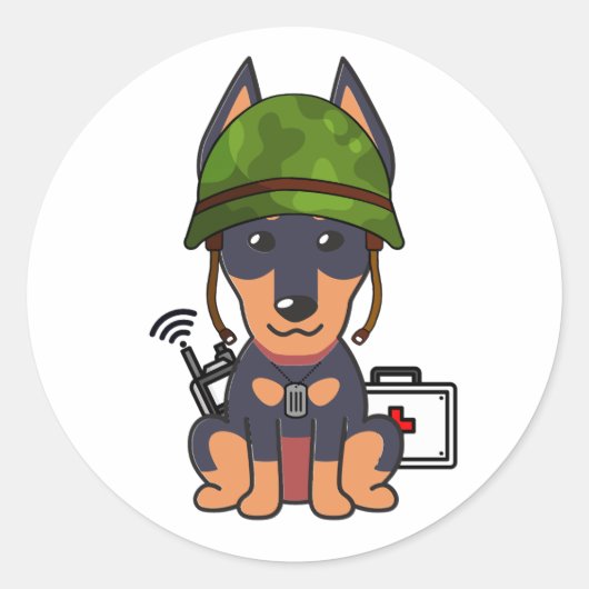 Schattige waakhond met legerhelm ronde sticker (Voorkant)