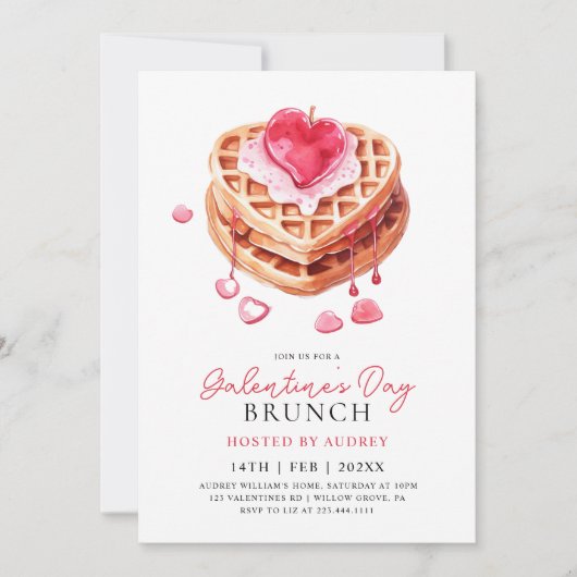 Schattige Waffles Valentijns  Galentines Brunch Kaart (Voorkant)
