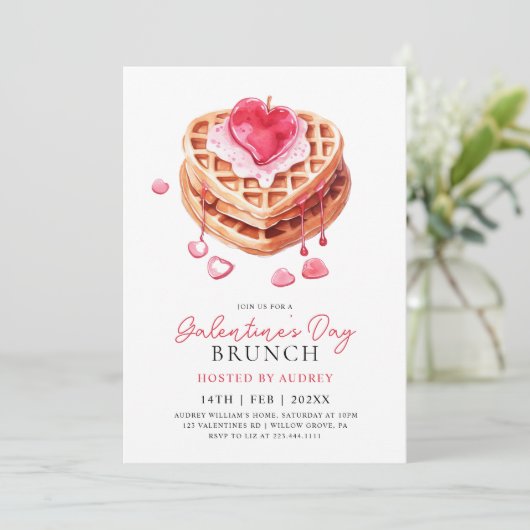 Schattige Waffles Valentijns Galentines Brunch Kaart (Staand voorkant)