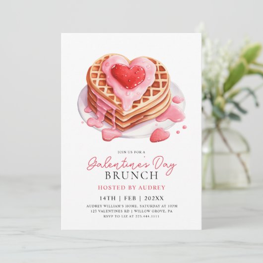 Schattige Waffles Valentijns  Galentines Brunch Kaart (Staand voorkant)