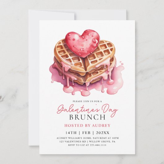 Schattige Waffles Valentijns  Galentines Brunch Kaart (Voorkant)