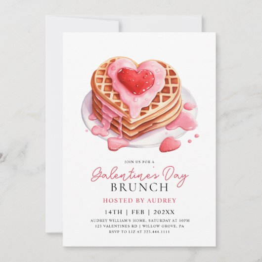 Schattige Waffles Valentijns  Galentines Brunch Kaart (Voorkant)