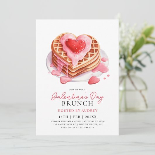Schattige Waffles Valentijns  Galentines Brunch Kaart (Staand voorkant)