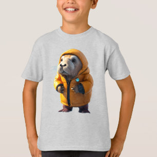 Schattige Walrus in een Opblaasbaar Jas Eet een Vi T-shirt