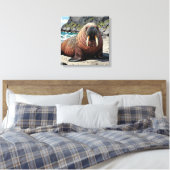 Schattige Walrus op een Zandstrand  Canvas Afdruk (Insitu (Slaapkamer))