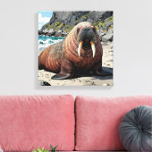 Schattige Walrus op een Zandstrand Canvas Afdruk (Insitu (Woonkamer))