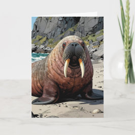 Schattige Walrus op een Zandstrand | Gefeliciteerd Kaart