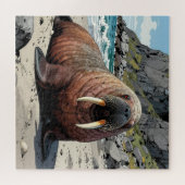 Schattige Walrus op een Zandstrand Legpuzzel (Horizontaal)