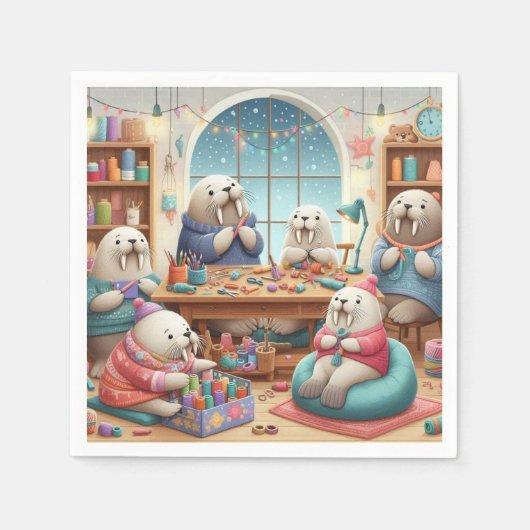 Schattige Walrus Verjaardag servetten (Voorkant)