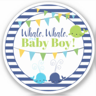 Schattige Walvis Baby shower voor Baby Boy Navy Bl Sticker