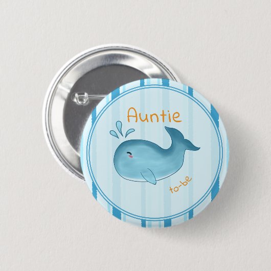 Schattige walvis babyshower tante-in-spe ronde button 5,7 cm (Voorkant /achterkant)