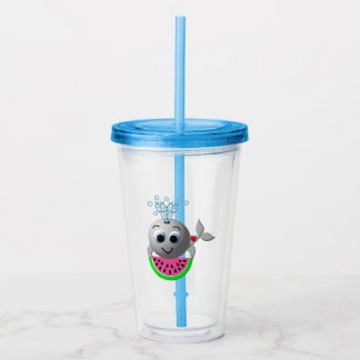 Schattige Walvis en Watermeloen Acryl Drinkbeker