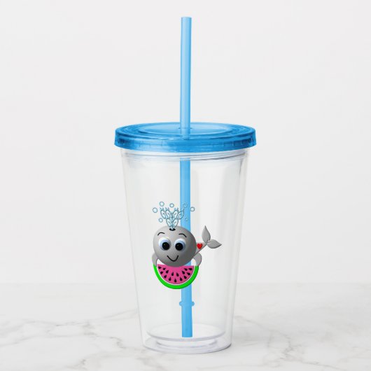 Schattige Walvis en Watermeloen Acryl Drinkbeker (Voorkant)