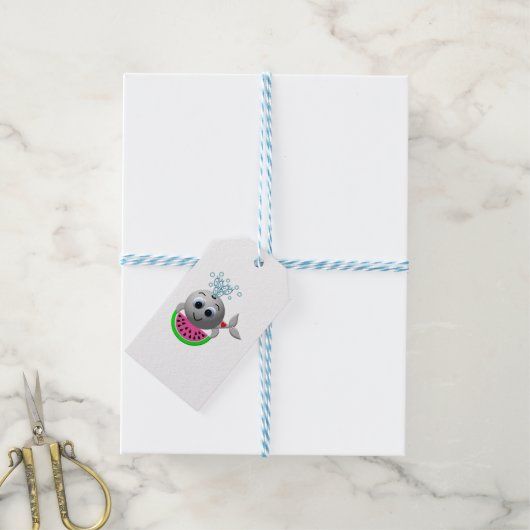 Schattige Walvis en Watermeloen Cadeaulabel (Met Touw)